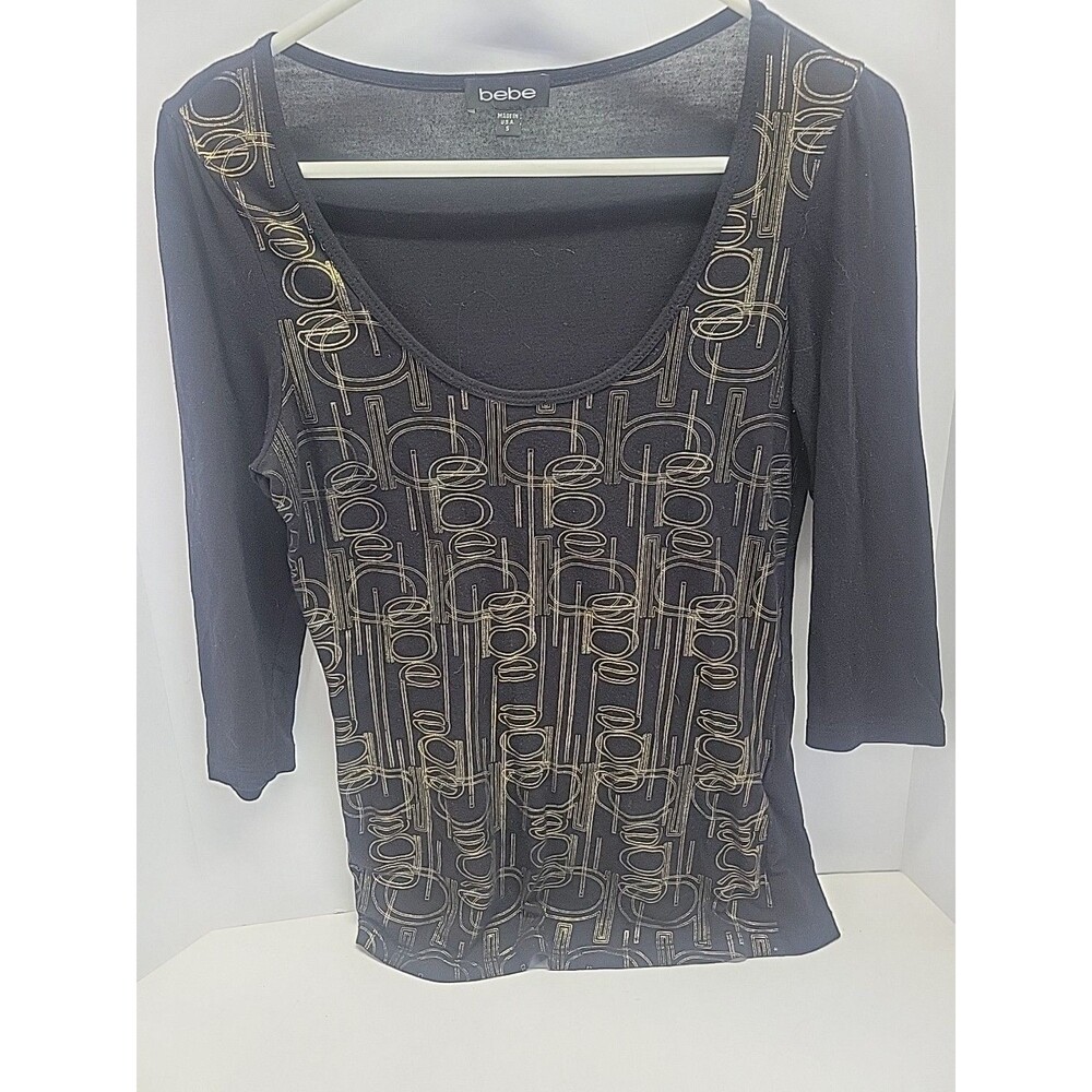 bebe Black and Gold Patterned Blouse